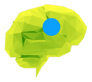 Gráfico de un cerebro con un punto señalando la zona de ictus
